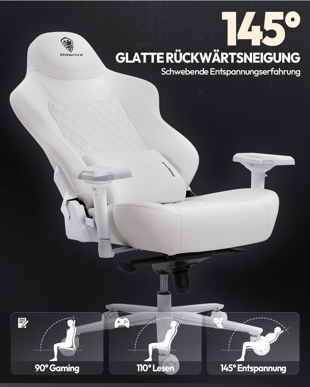 GAMING-STUHL Ergonomischer Bürostuhl &4D Armlehnen, Höhenverstellbarer - Weiß, Leder (70/133/70cm)