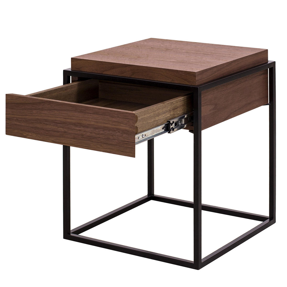 BEISTELLTISCH - Echtholzfurnier / Metall, Walnuss / Schwarz - Braun, Metall (43/43/52cm) - home24