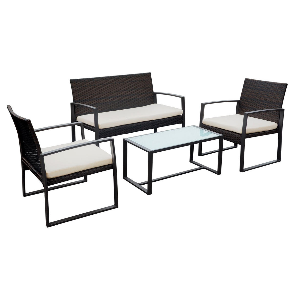 GARTENMÖBEL Majorque Braun und Elfenbein 4 Plätze - Braun, Kunststoff - Happy Garden