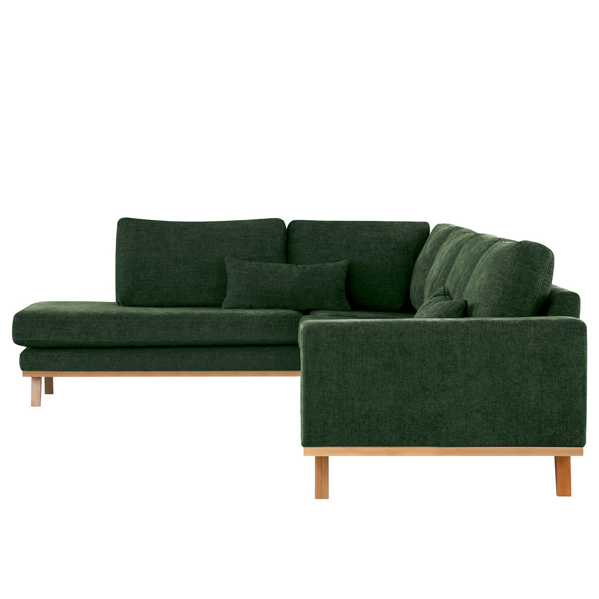 ECKSOFA mit Ottomane - Dunkelgrün/Buchefarben, Buchenholz/Textil (287/219cm) - home24