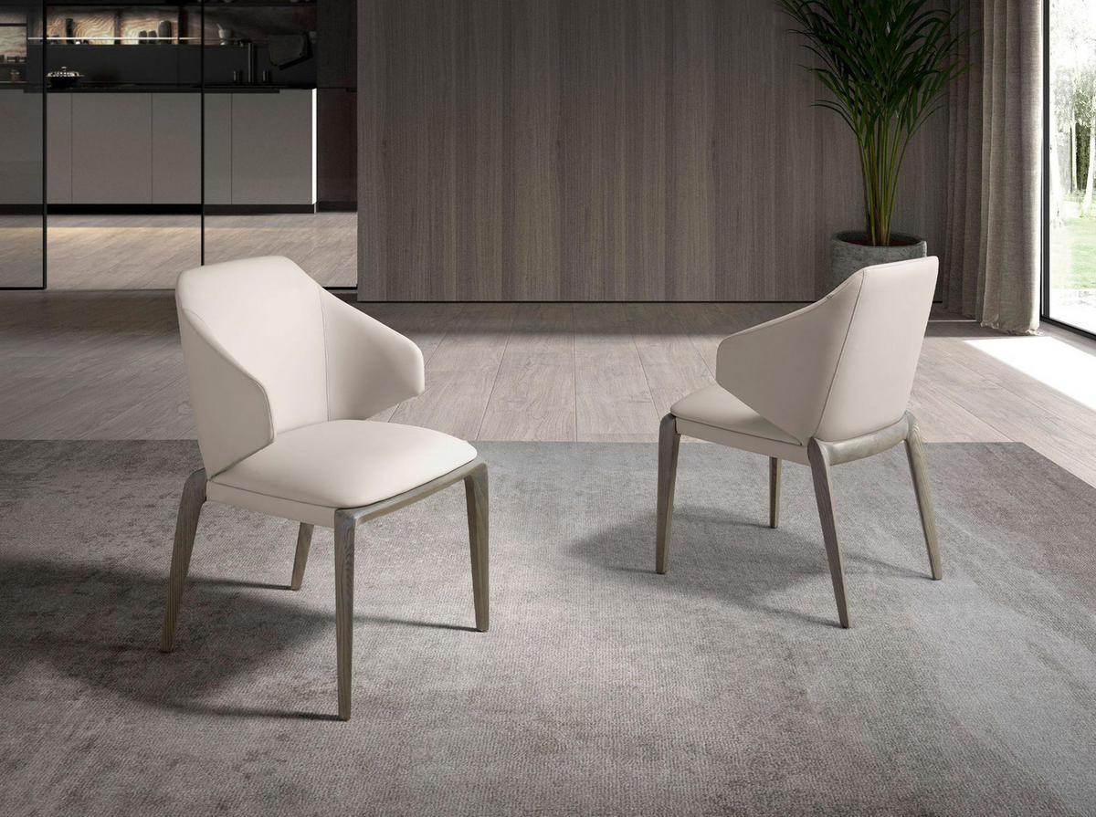 STUHL Cremefarbener Kunstlederstuhl 53/54/82 cm - Eichefarben/Creme, Leder (53/82/54cm) - ANGEL CERDA