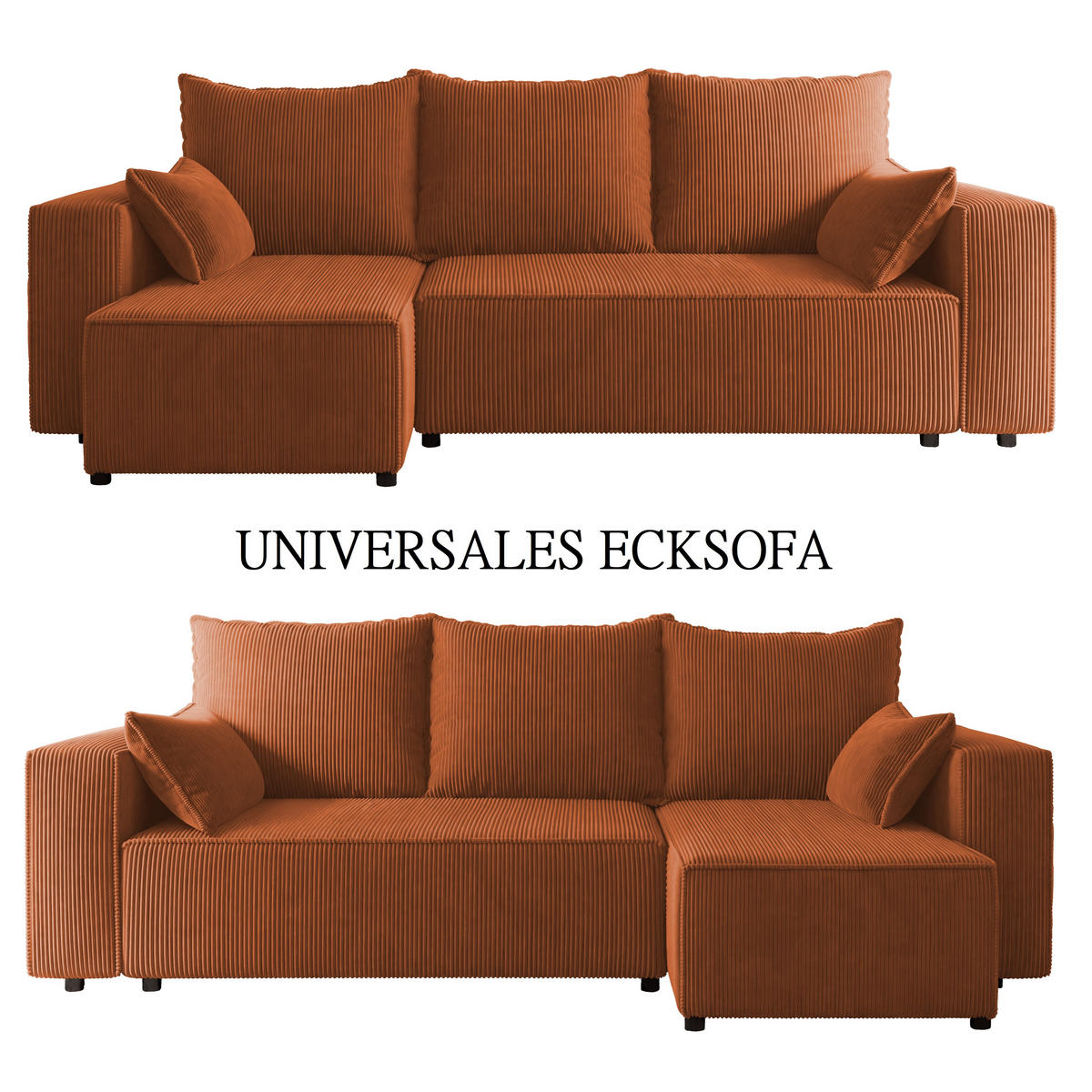 ECKSOFA Tobi mit Bettkasten und Schlaffunktion, L-Form, Cordstoff, Universal - Rostfarben, Holzwerkstoff (246/145cm) - 4ALL HOME