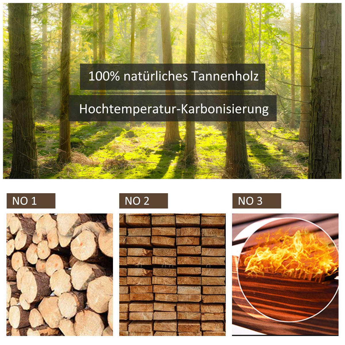 GARTENBRUNNEN, Tannenholz, Verkohlt - Dunkelbraun, Holz (68/57/118cm) - Outsunny