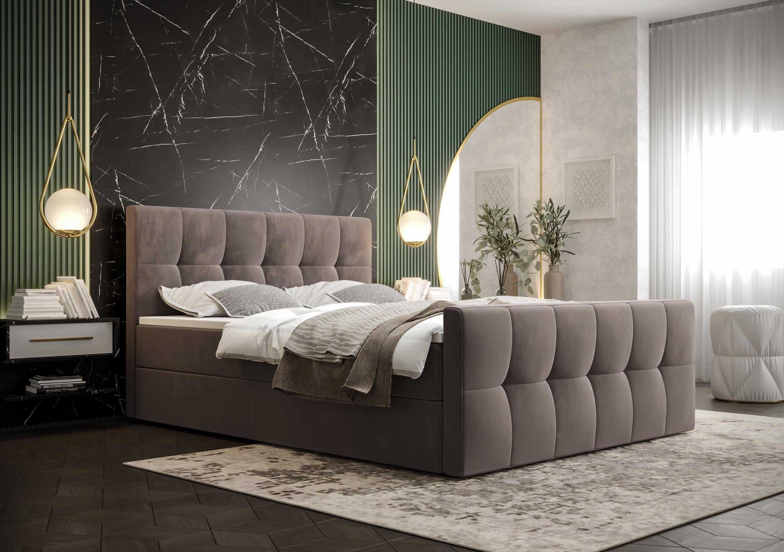 BOXBETT MANHATTAN mit Matratze H3, Bonell und Topper 140x200 Monolith 15 - Braun, Holz/Textil (140/200cm) - Bedante