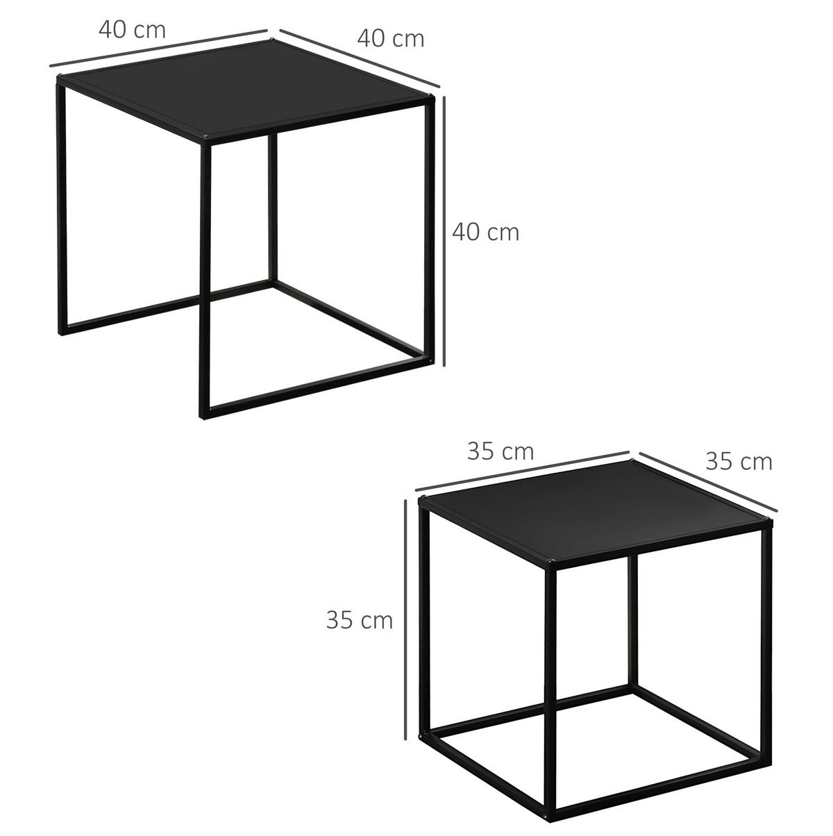 COUCHTISCH 40/40/40 cm und 35/35/35 cm Schwarz aus Stahl mit 2 Tischen - Schwarz, Metall (40/40/40cm) - OKMYHOME