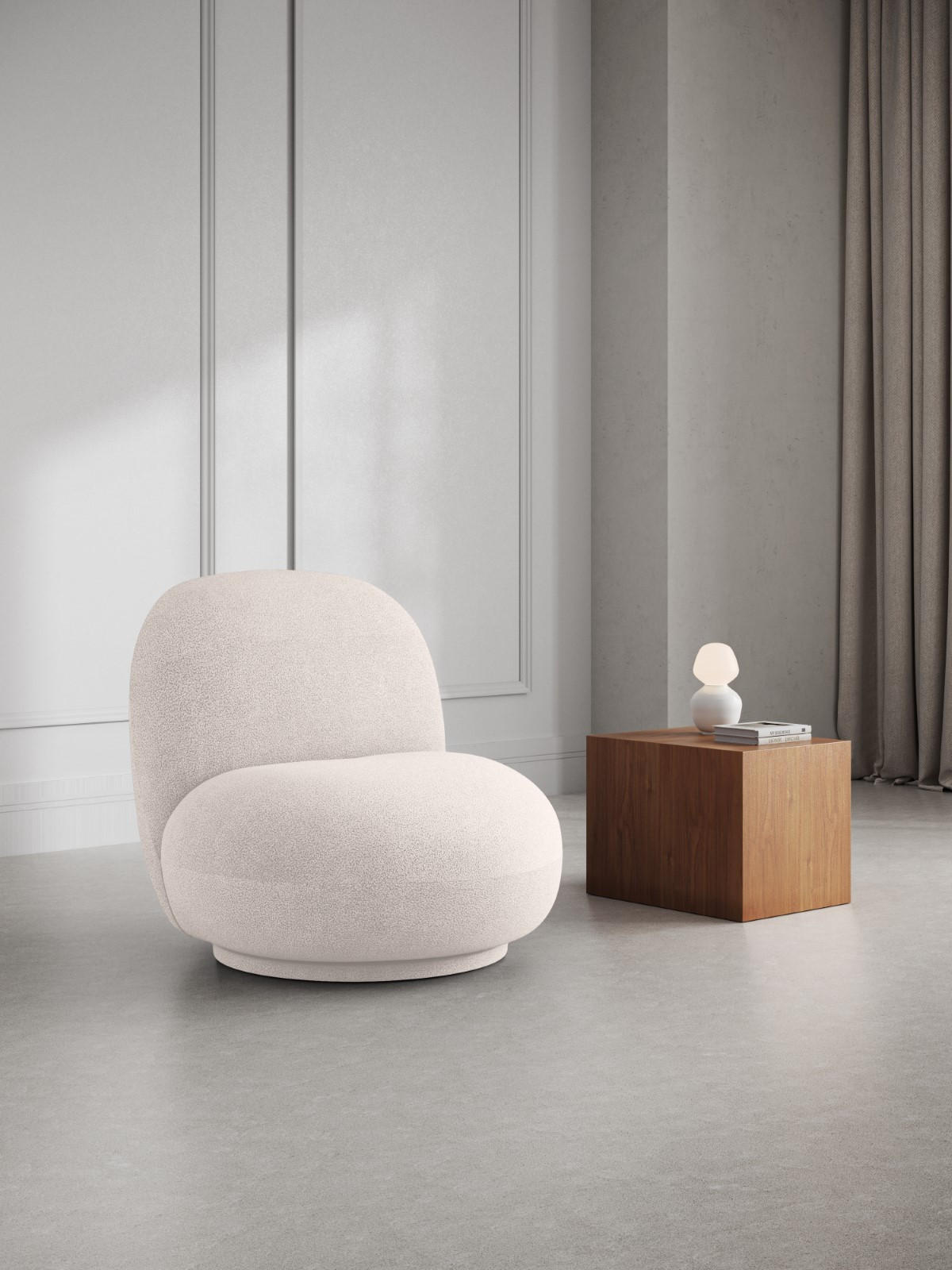 DREHSESSEL Chuck aus Boucle elfenbein - Weiß, Textil (77/80/78cm) - Micadoni