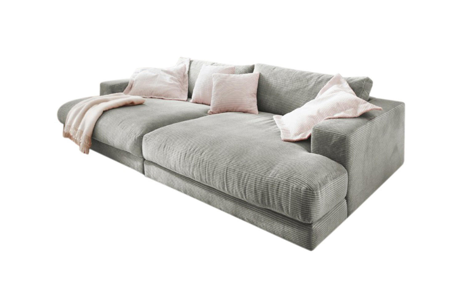 BIG SOFA XL MADELINE Hellgrau Cord - Hellgrau/Schwarz, Kunststoff/Textil (290/85/190cm) - KAWOLA
