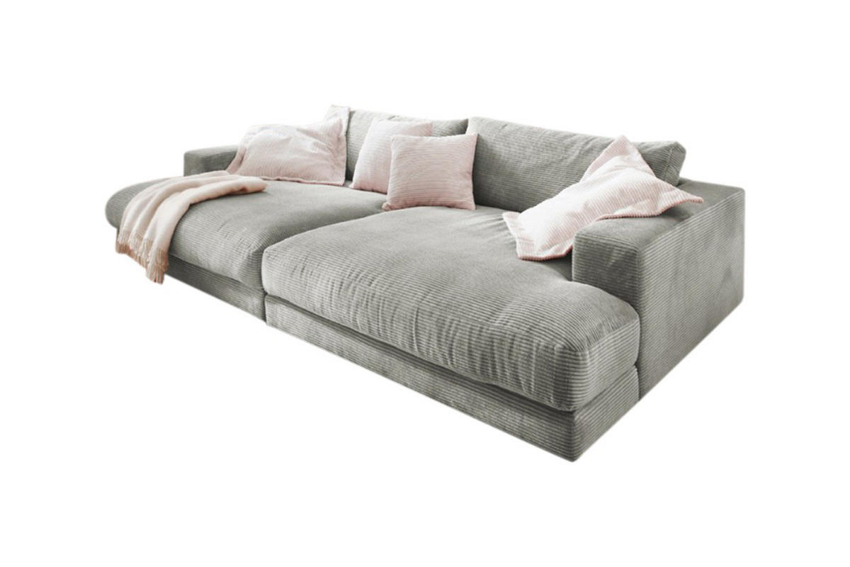 BIG SOFA XL MADELINE Hellgrau Cord - Hellgrau/Schwarz, Kunststoff/Textil (290/85/190cm) - KAWOLA