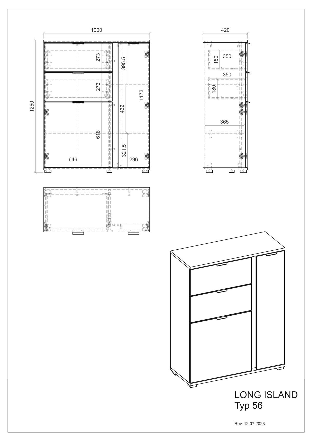 HIGHBOARD M19 Weiß Matt 100/125/42 cm - Weiß, Holzwerkstoff (100/125/42cm) - Livojo