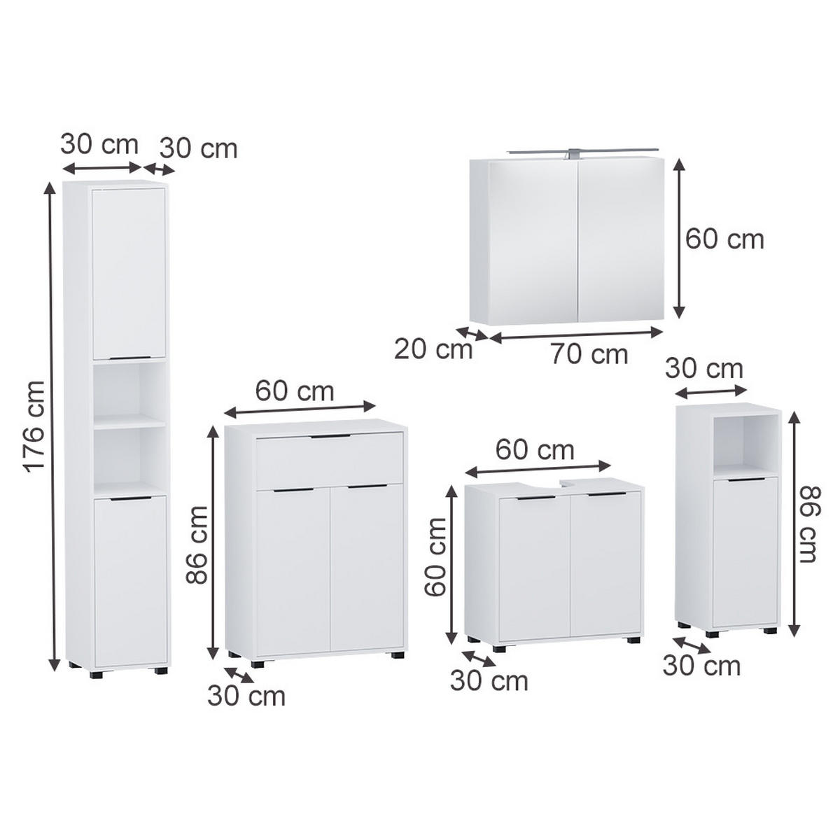 BADMÖBEL-SET Alina Weiß 5 Teile - Weiß, Holzwerkstoff (60/60/30cm) - Vicco