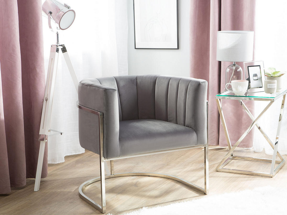 SESSEL Samtstoff grau Larvik - Grau, Textil (73/72/66cm) - Beliani
