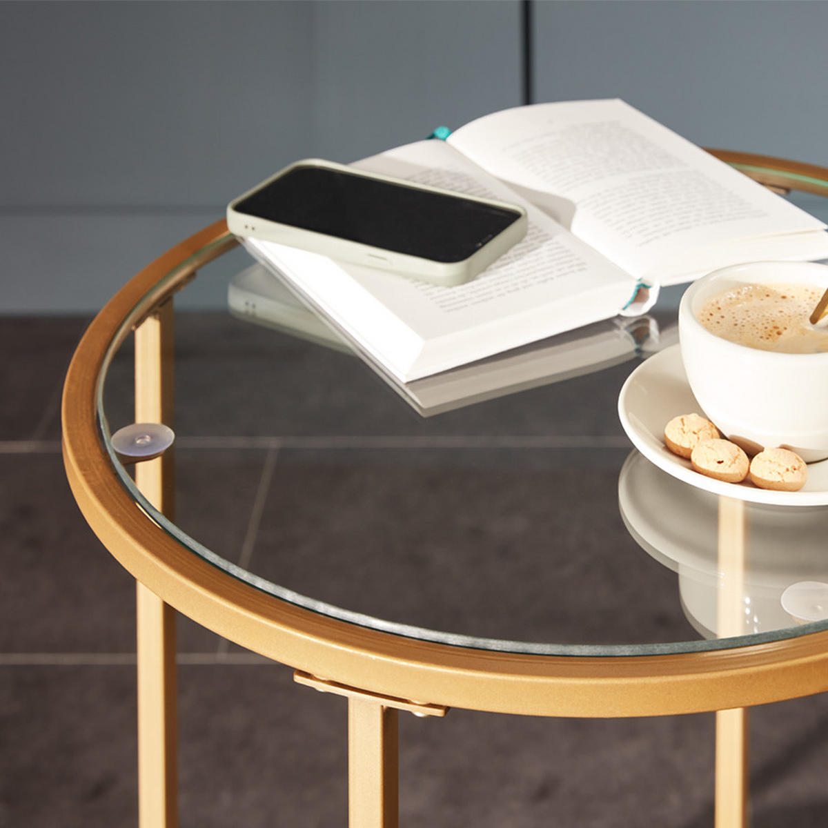 BEISTELLTISCH MASEI - Goldfarben, Glas/Metall (50/50/55cm) - Home Deluxe