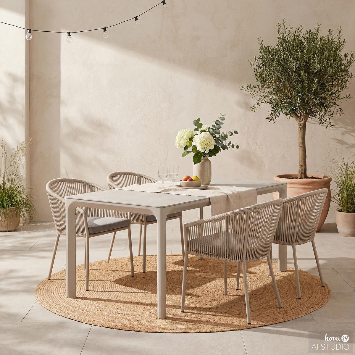 GARTENTISCH - Aluminium / Granit - Grau - Grau, Stein/Metall (90/180/74cm) - home24