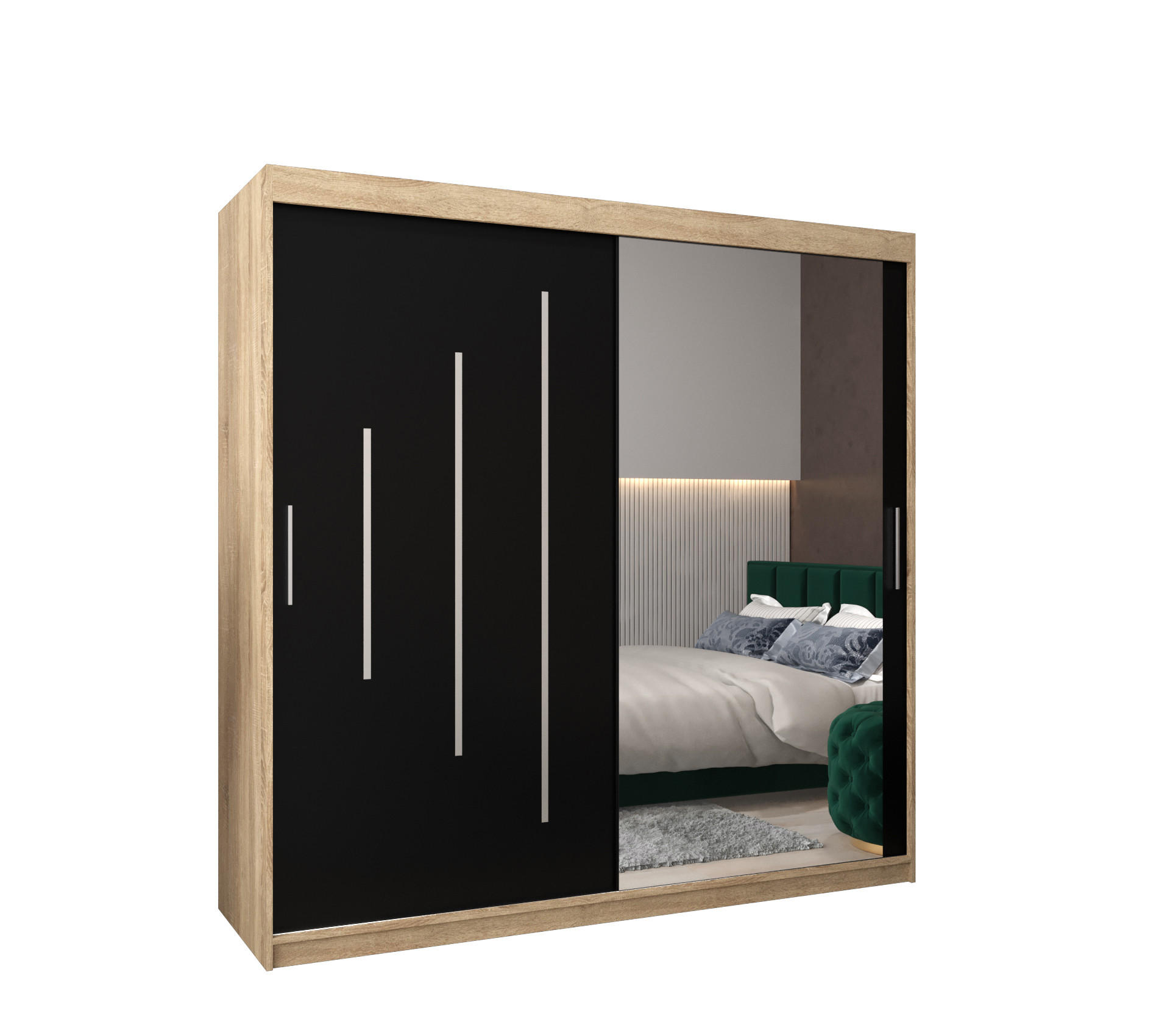 Abiks Möbel Schwebetürenschrank Sonoma Eiche, Schwarz 200x200x62 cm