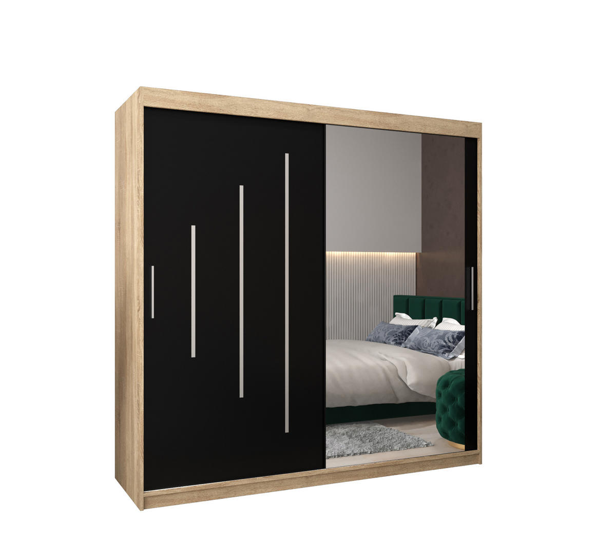 SCHWEBETÜRENSCHRANK 200/200/62 2-türig - Silberfarben/Schwarz, Holz/Kunststoff (200/200/62cm) - Abiks Möbel