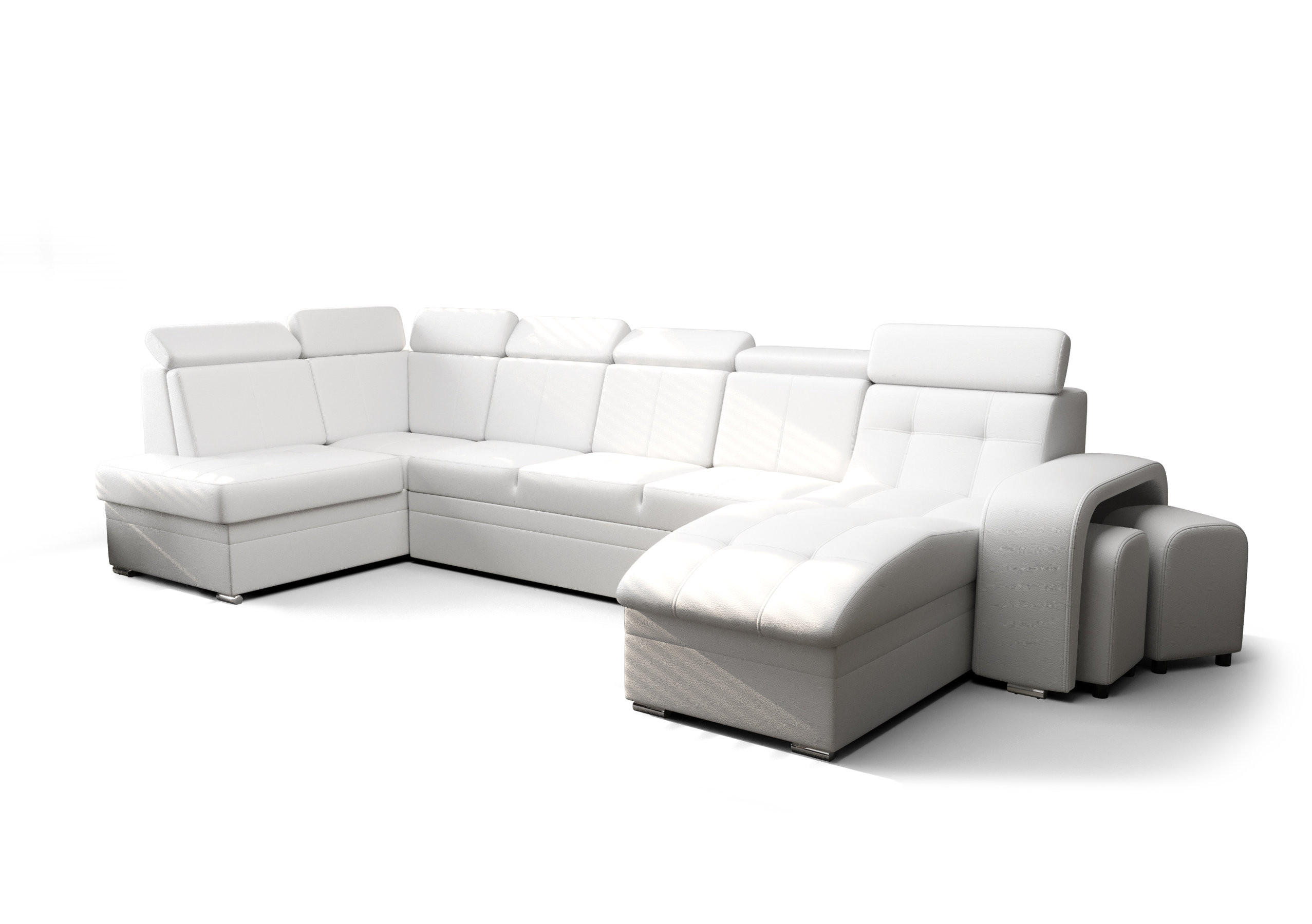 WOHNLANDSCHAFT KONGO RBN13, Eckcouch in U-Form mit Schlaffunktion, Farbe: Weiß, Kunstleder, Ottomane Rechts - Weiß, Textil (392/108/180cm) - O-Sofa