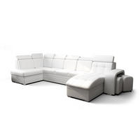 WOHNLANDSCHAFT KONGO RBN13, Eckcouch in U-Form mit Schlaffunktion, Farbe: Weiß, Kunstleder, Ottomane Rechts - Weiß, Textil (392/108/180cm) - O-Sofa
