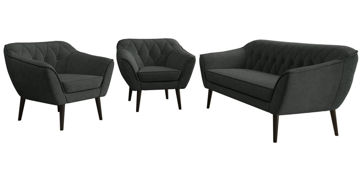 SEDACÍ SOUPRAVA 3+1+1 PIRS - Tmavě šedá Strukturovaná látka - Černé nohy - černá/tmavě šedá, kompozitní dřevo/textil (180/75/74cm) - MKS