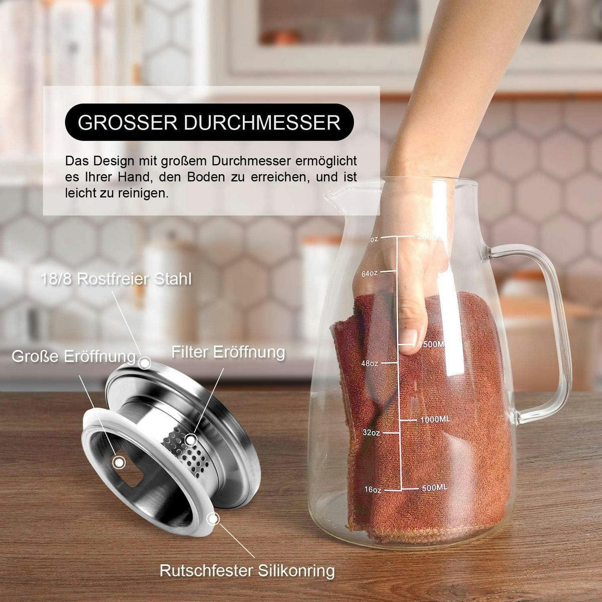 GLASKARAFFE 2 Liter mit Deckel - Transparent, Glas (1/13.6cm)