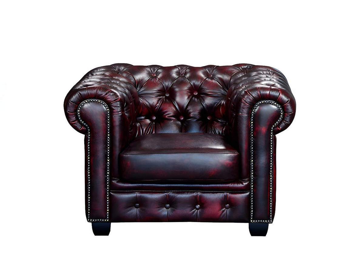CHESTERFIELD Ledersessel - Büffelleder - Rotbraun - BRENTON - Bordeaux, Leder (105/73/96cm) - Vente-Unique