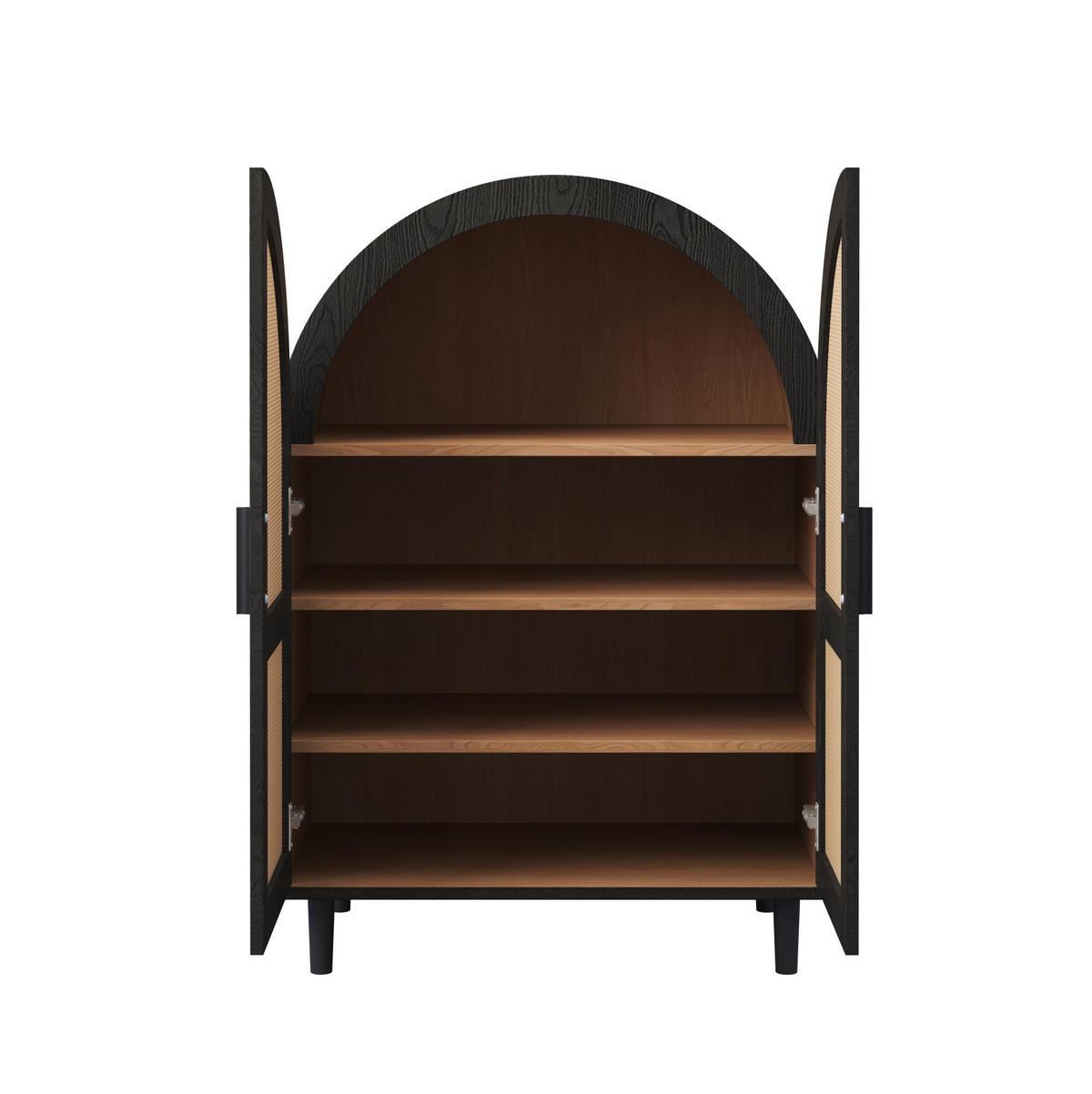 SCHUHSCHRANK für 12–15 Paar Schuhe, mit Rattantüren und Metallbeinen, 70/40/100 cm, Schwarz und Holz - Naturfarben, Holzwerkstoff (70/40/100cm) - Redom