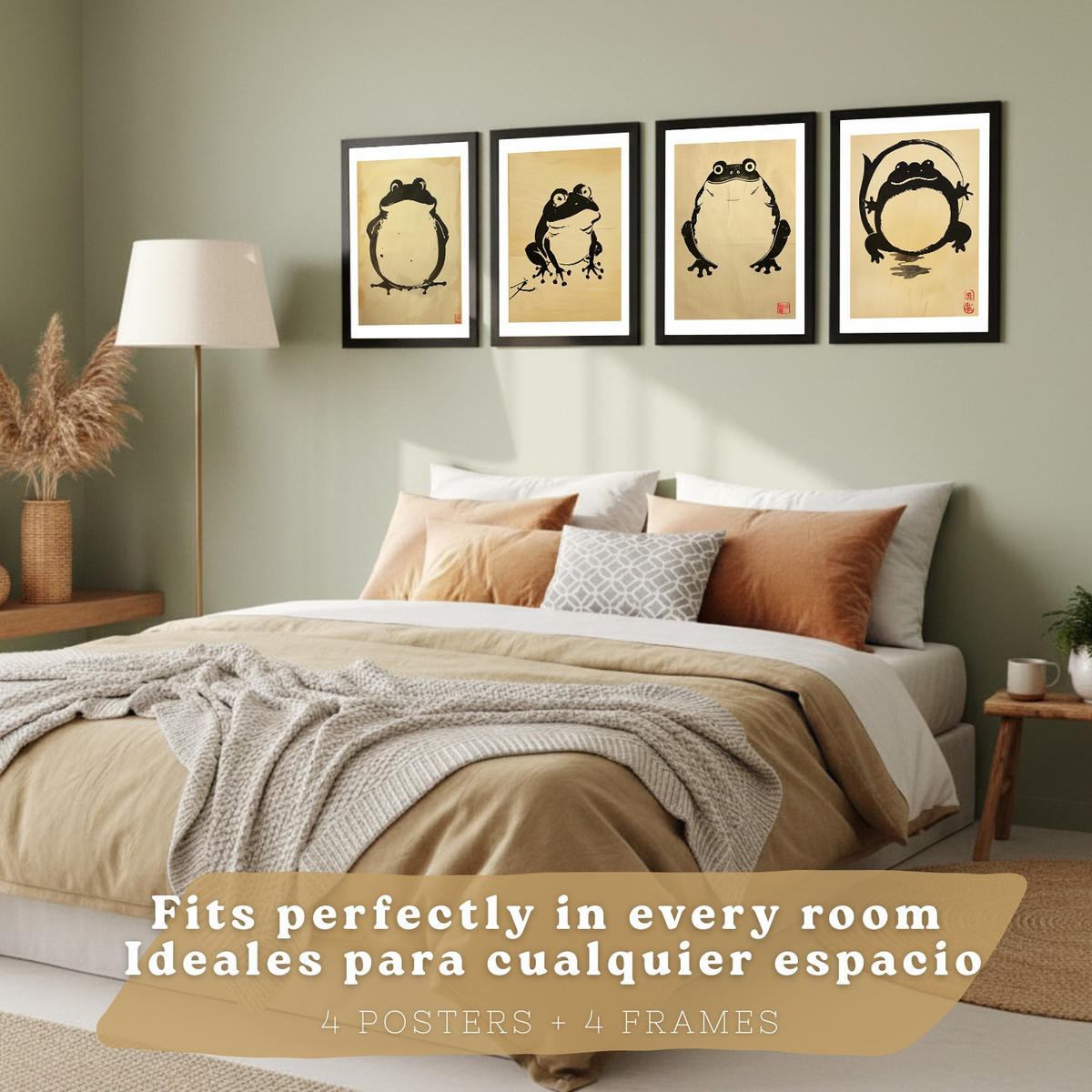 PLAKAT Sada 4 Žáby A4 Černý rám - černá, papír (29.7/1/21cm) - Nacnic