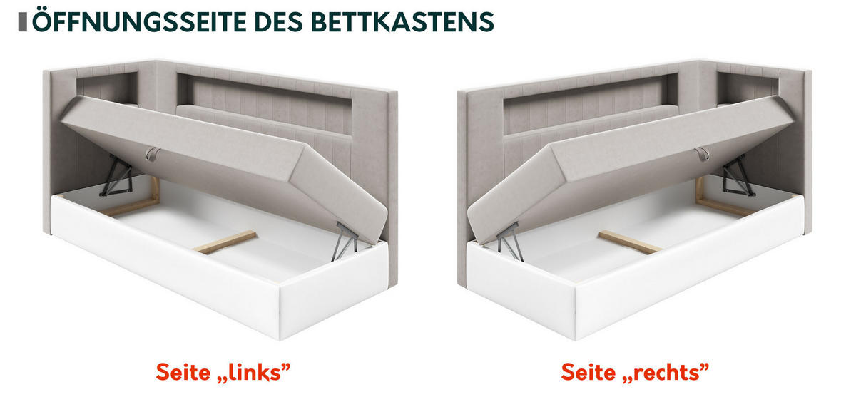 BOXBETT Gold Junior 3, Seite zum Öffnen des Bettkastens: Rechts - Weiß/Braun, Holz (100/200cm) - MIRJAN24