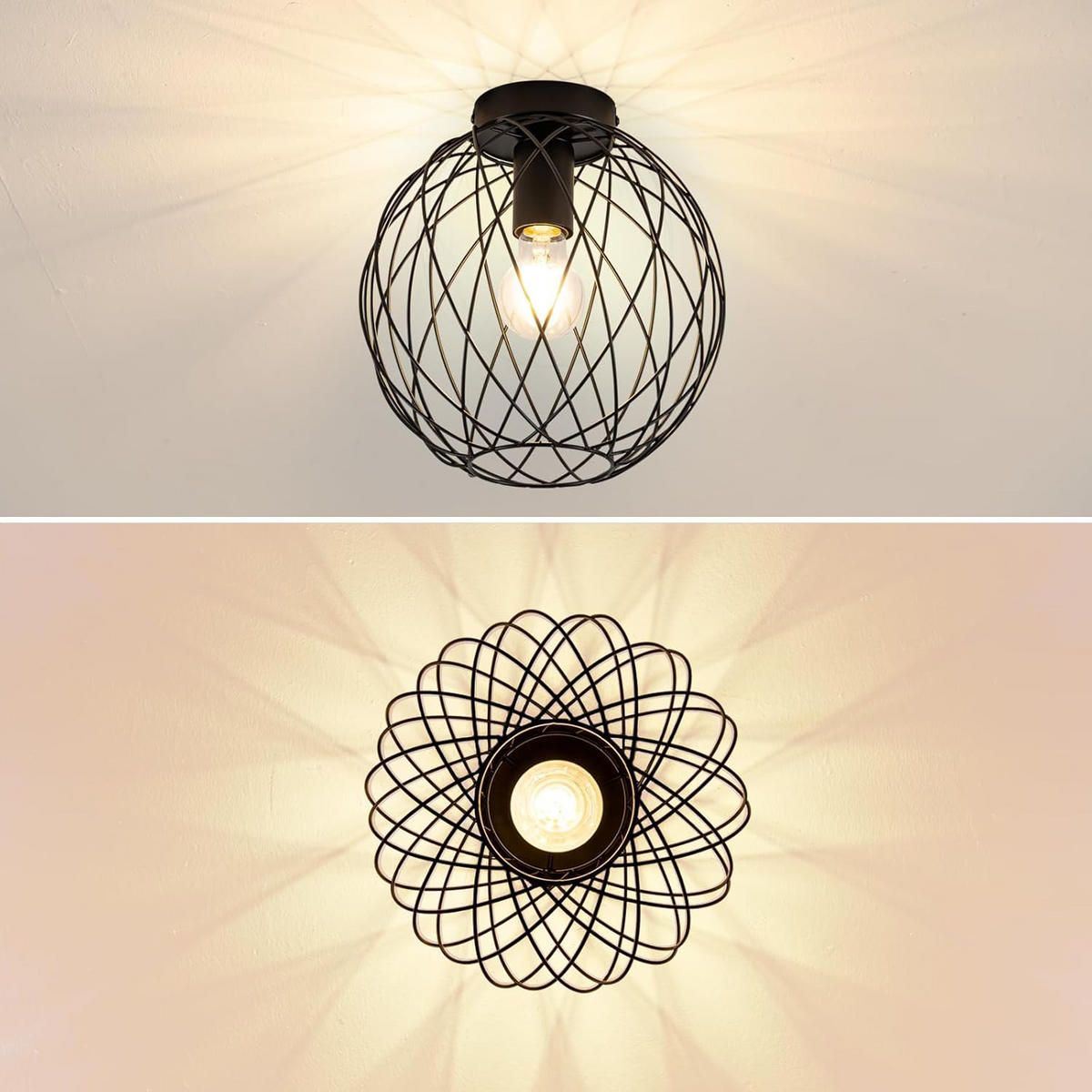 DECKENLEUCHTE Blitzenh 25/26.5/25 cm - Schwarz, Metall (25/25/26.5cm) - ZMH