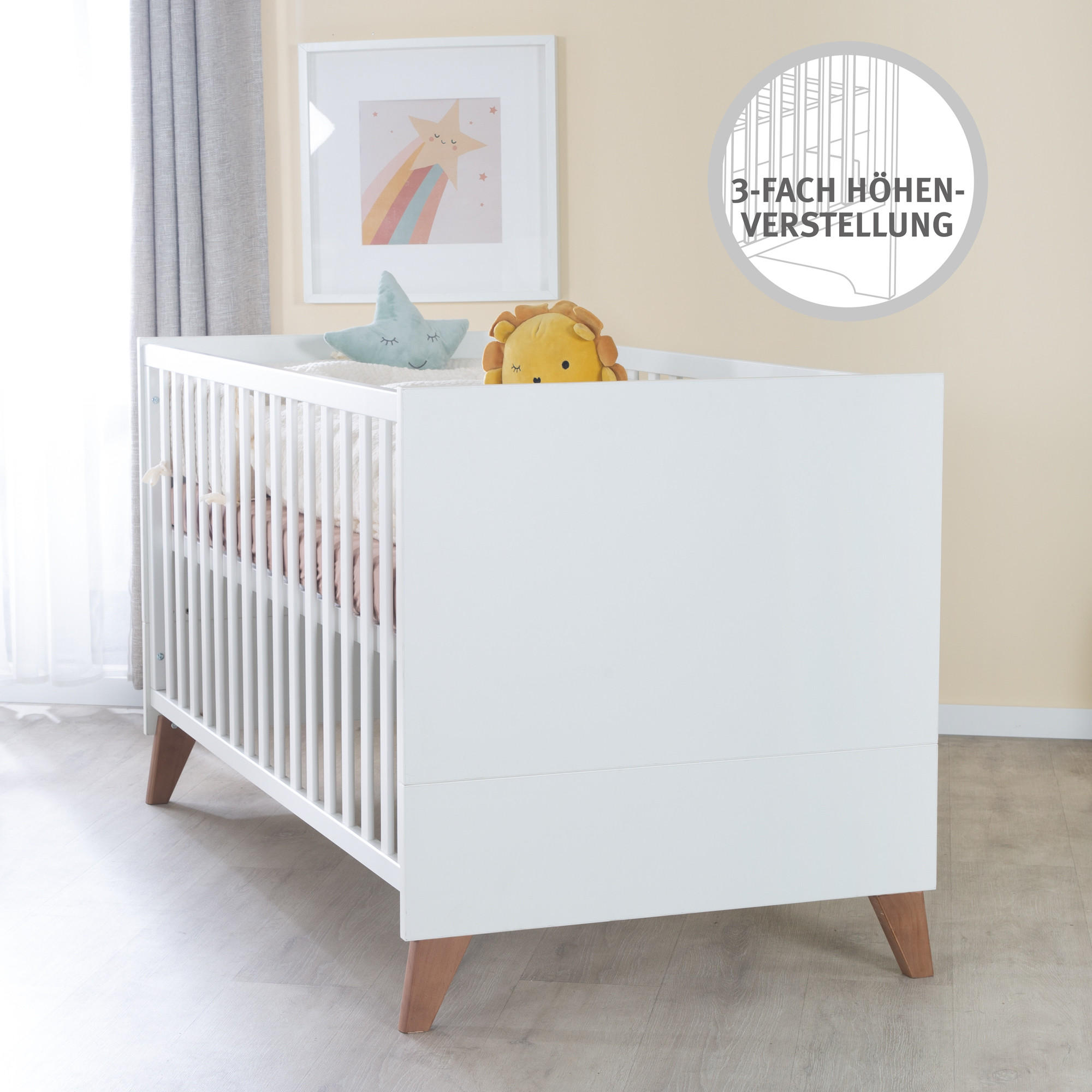Thumbnail - Roba Babybett, Weiß, Holzwerkstoff, Rechteckig, 70x140 cm, Babymöbel, Babybetten, Gitterbett