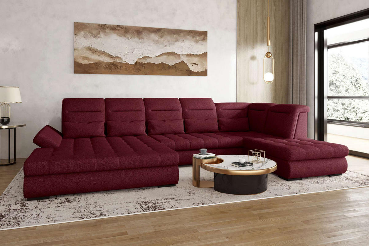 WOHNLANDSCHAFT Toscana Velours inkl. Schlaffunktion - Bordeaux, Textil (208/87/358cm) - 99rooms