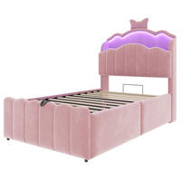 POLSTERBETT 90x200 cm mit hydraulischem Stauraum und LED Beleuchtung - 3USB - Anschlüsseund Typ-C - Beige - Beige, Textil (90/200cm) - DELFA