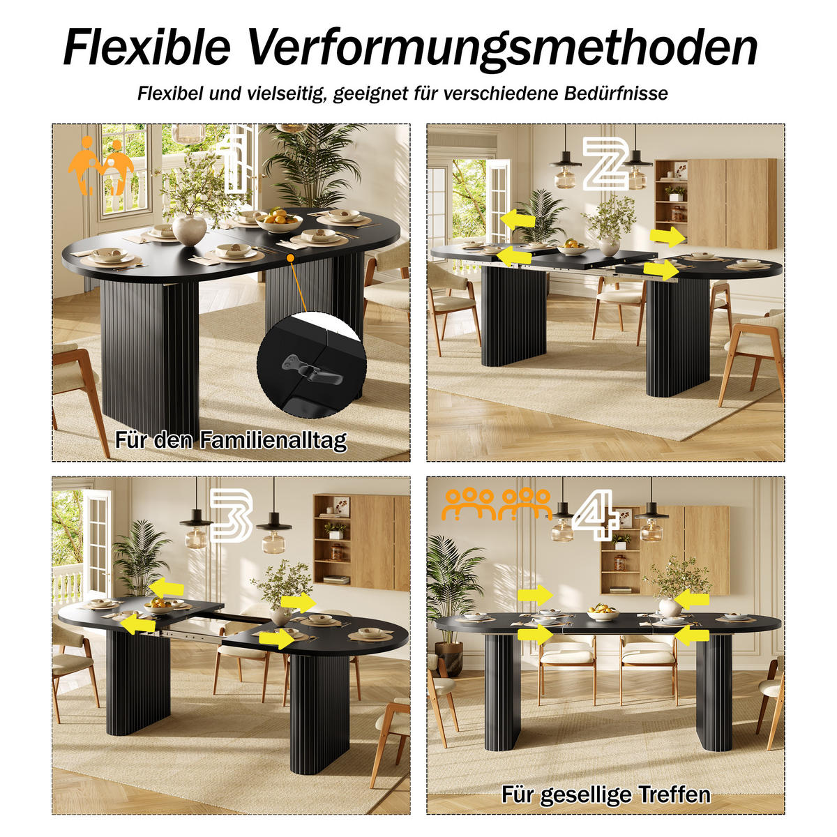 ESSTISCHSET Ausziehbar 120-160 Cm, Oval, 4 Stoffstühle, Schwarz - Multicolor, Metall (120/75.5/80cm) - FLIEKS
