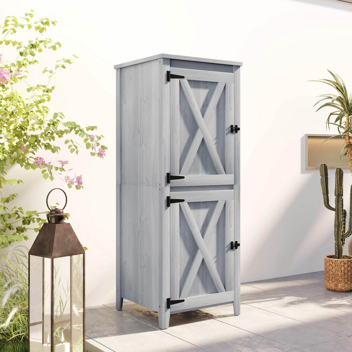 GARTENSCHRANK Holz 60x60x160cm - Hellgrau, Holz (60/160/60cm) - Outsunny