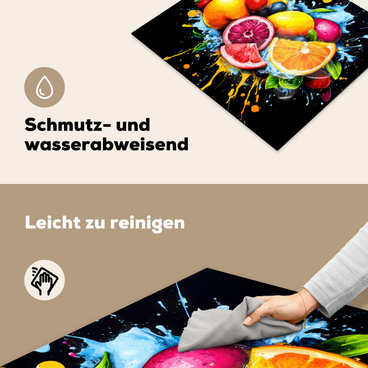HERDABDECKPLATTE Obst - Graffiti - Bunt - Orange - Erdbeere - Abstrakt Abdeckung Ceranfeld 59x51 cm - Orange, Kunststoff (59/51/0.2cm) - MuchoWow