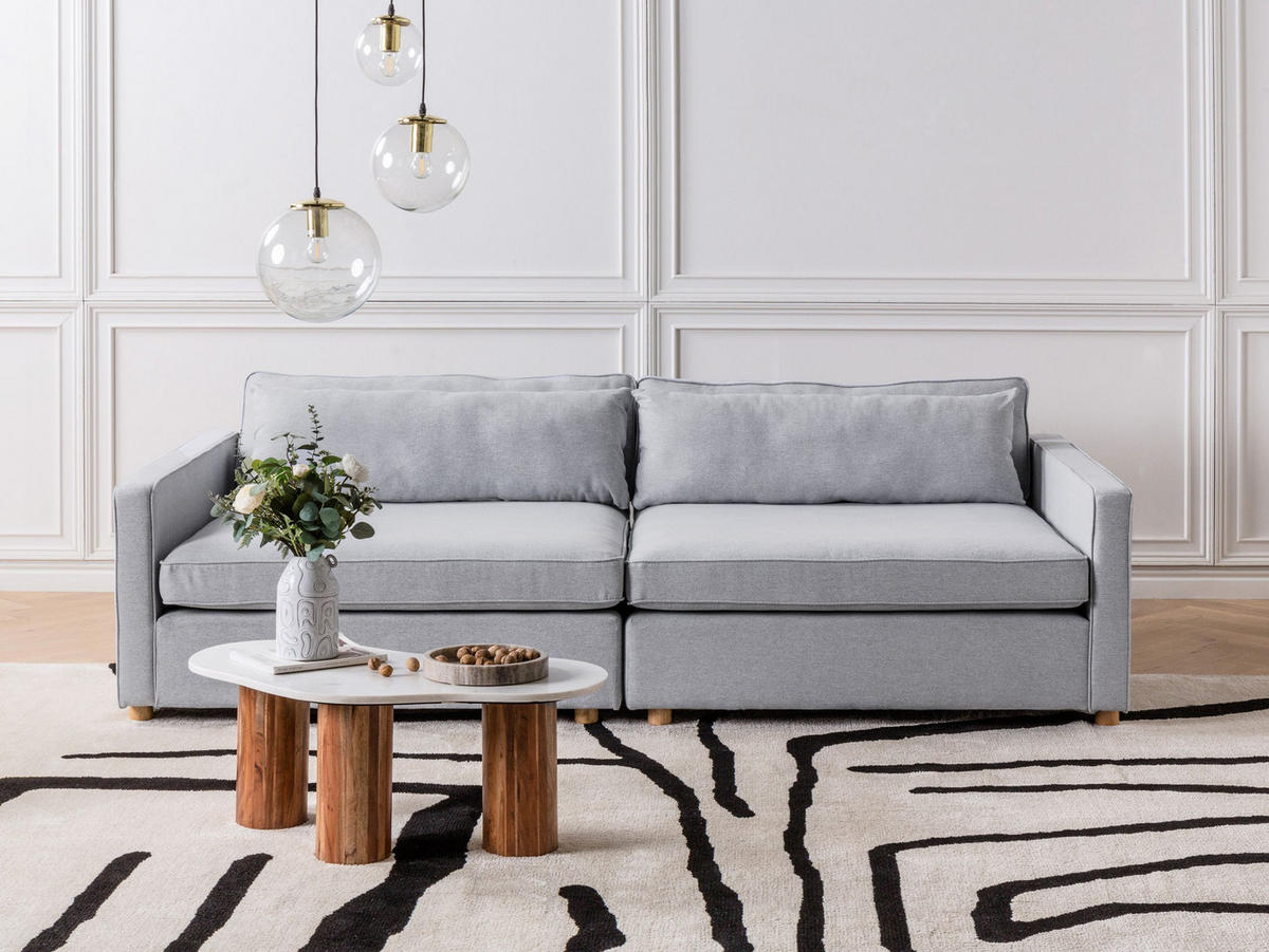 3-SITZER-SOFA grau Vinstra - Hellbraun/Grau, Textil (250/80/125cm) - Beliani