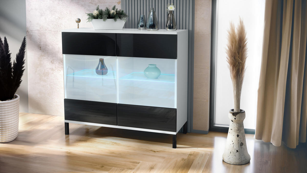KOMMODE Bari Schwarz Hochglanz - Schwarz Hochglanz, Holzwerkstoff (92.5/83.5/35cm) - Vladon