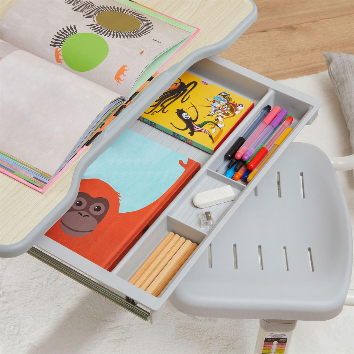 KINDERSCHREIBTISCHSET TUTTO - Grau/Sonoma Eiche, Holzwerkstoff/Metall (65/54/47cm) - CARO-Möbel