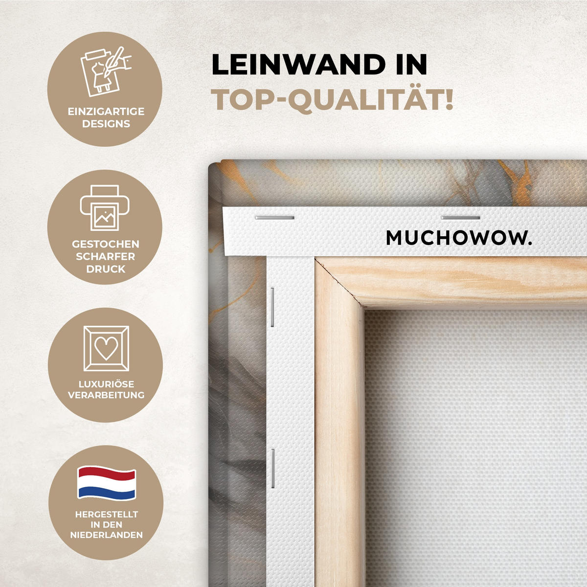 LEINWANDBILD Marmor - Grau - Gold 40x30 cm - Weiß, Textil (40/30cm) - MuchoWow