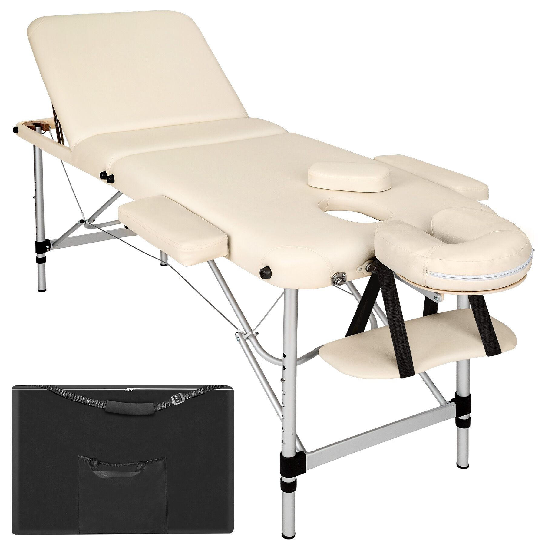 MASSAGELIEGE 3 Zonen, 210 x 95 x 90 cm,beige - Beige, Metall (61/68/180cm) - tectake