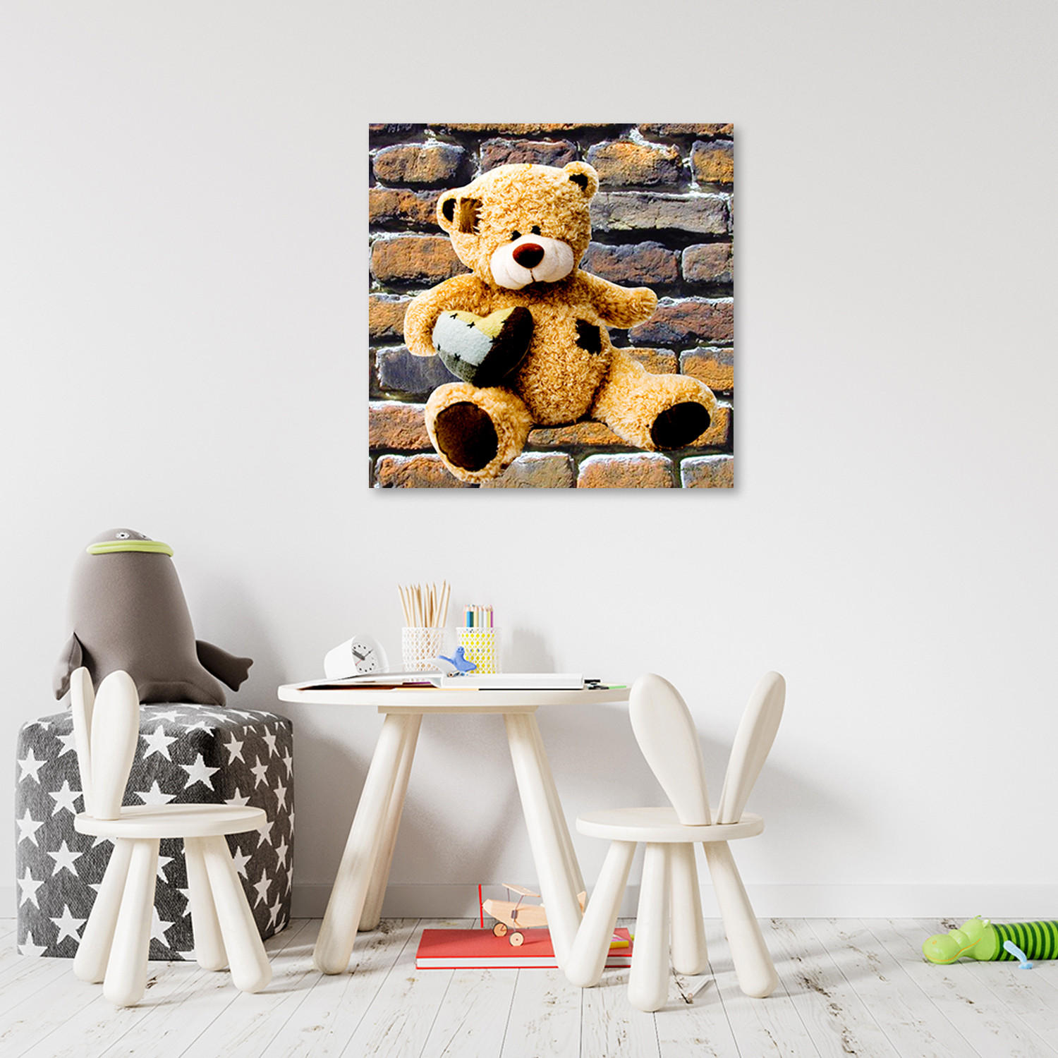 WANDBILD teddybär mit herz - Beige, Textil (50/50cm) - Feeby