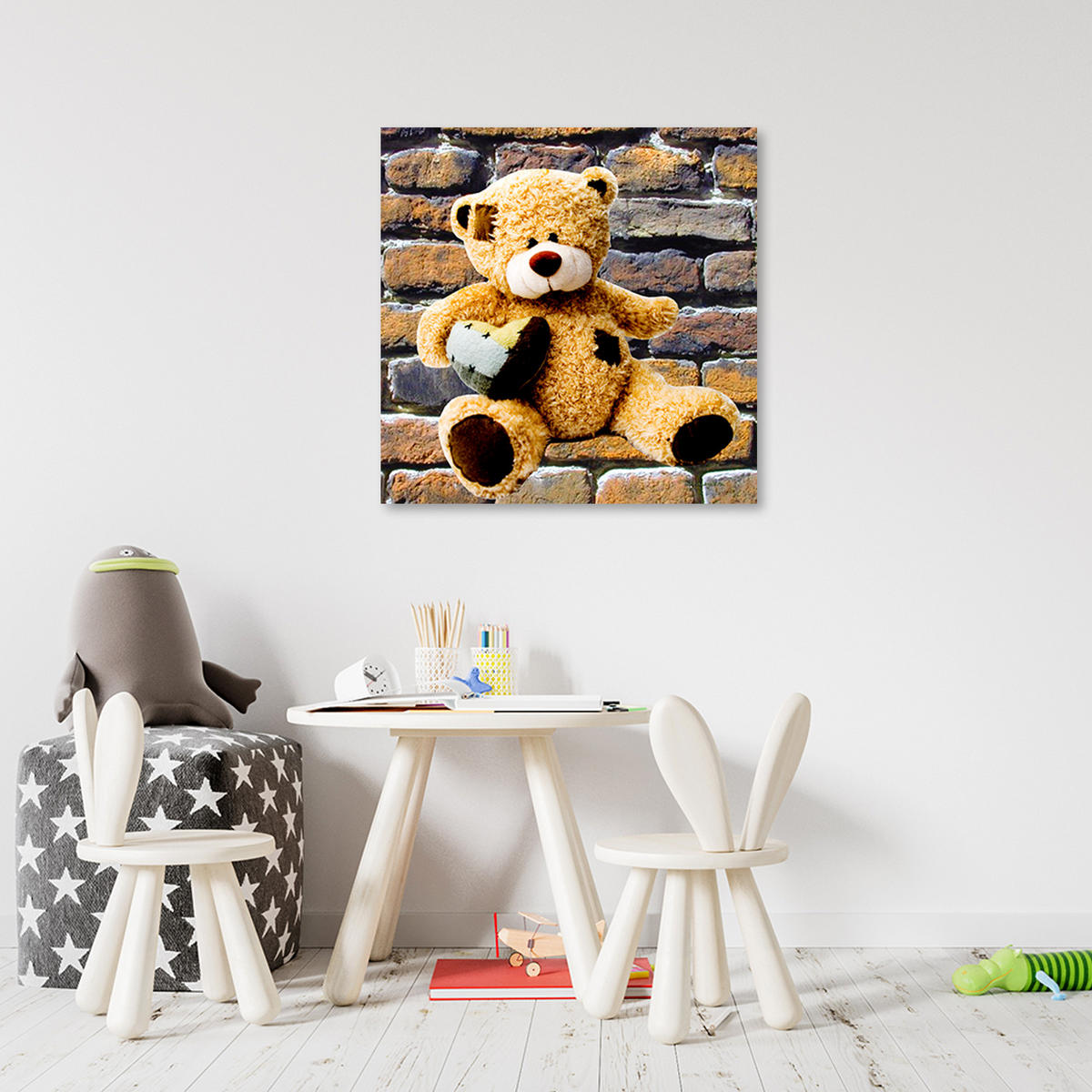 WANDBILD teddybär mit herz - Beige, Textil (50/50cm) - Feeby