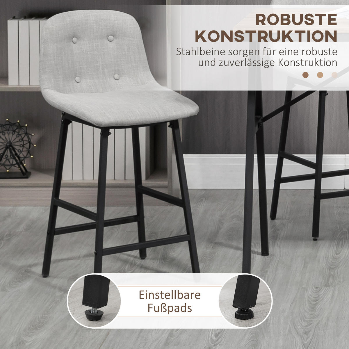 BARTISCH mit Barhocker Set, 5-teilig Essgruppe, Küchentisch, Bartisch Set, Grau - Hellbraun, Textil (60/91/120cm) - HOMCOM