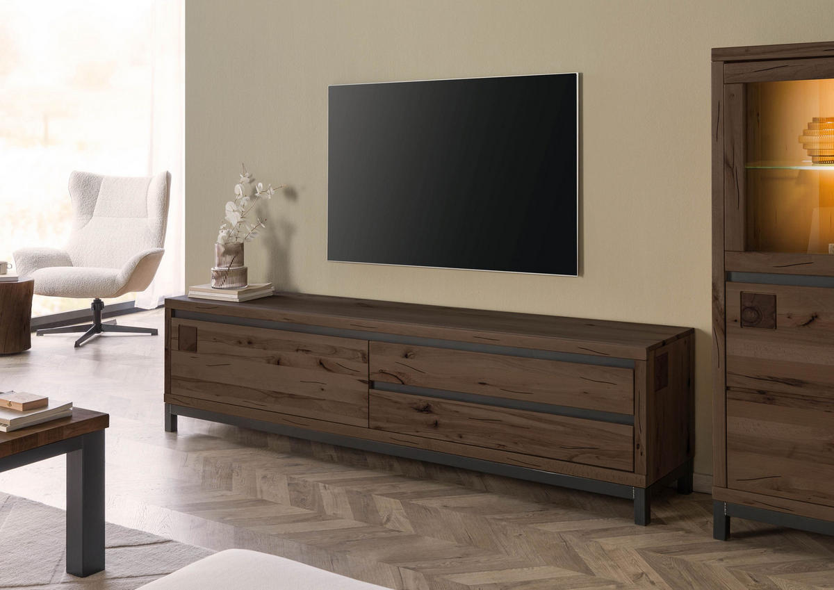 TV-BOARD Kernbuche 220x40x56 tabacco braun geölt VILLANDERS #254 - Braun, Holzwerkstoff (220/56/40cm) - Massivmoebel24