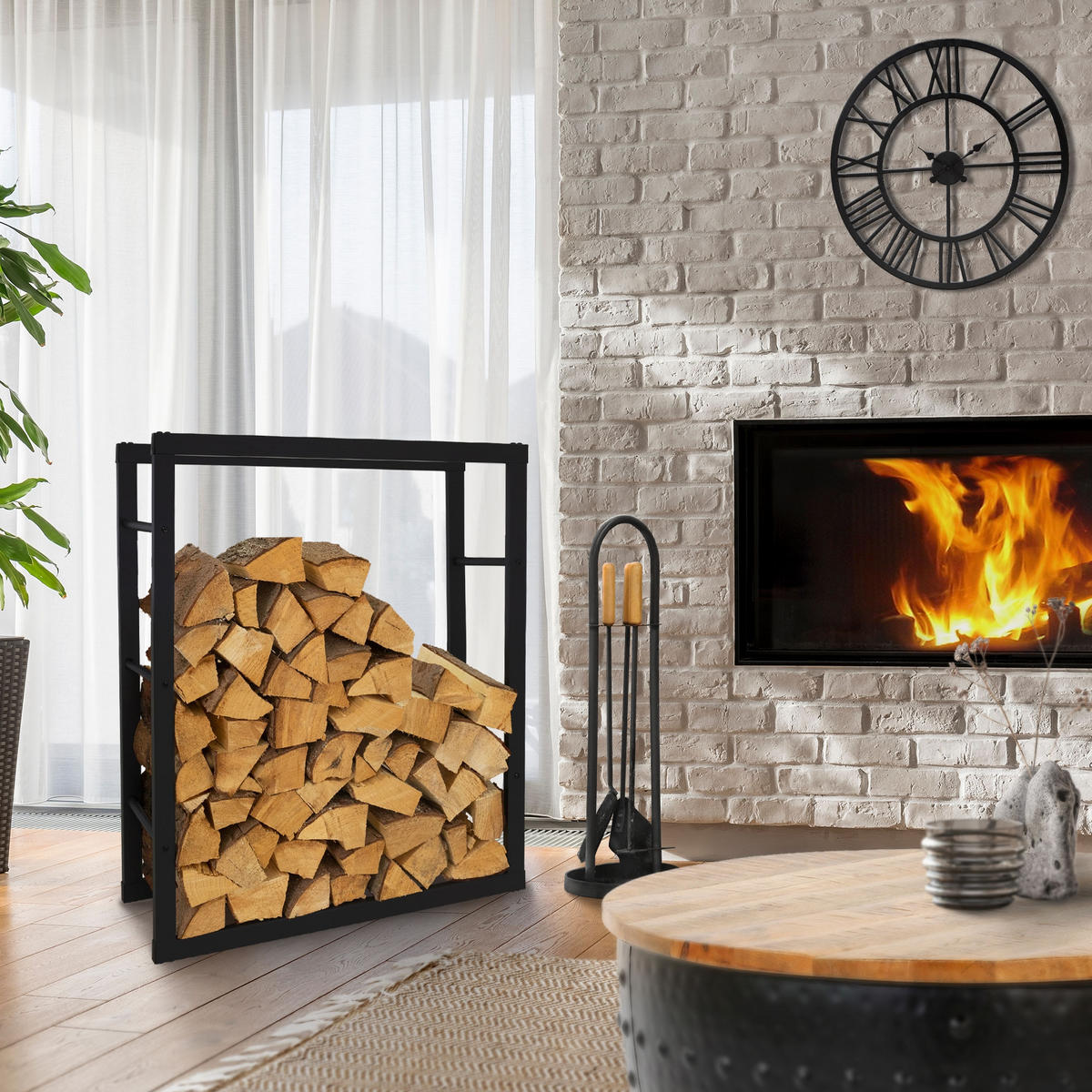 KAMINHOLZREGAL - Schwarz, Metall (25/100/80cm) - ML-DESIGN