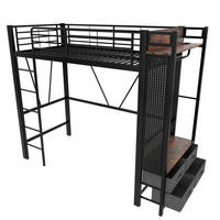 HOCHBETT 90/200 cm DE-04677, mit LED, 4 Schubladen und Trockenstab in Schwarz - Schwarz, Metall (90/200cm) - ComfortXL