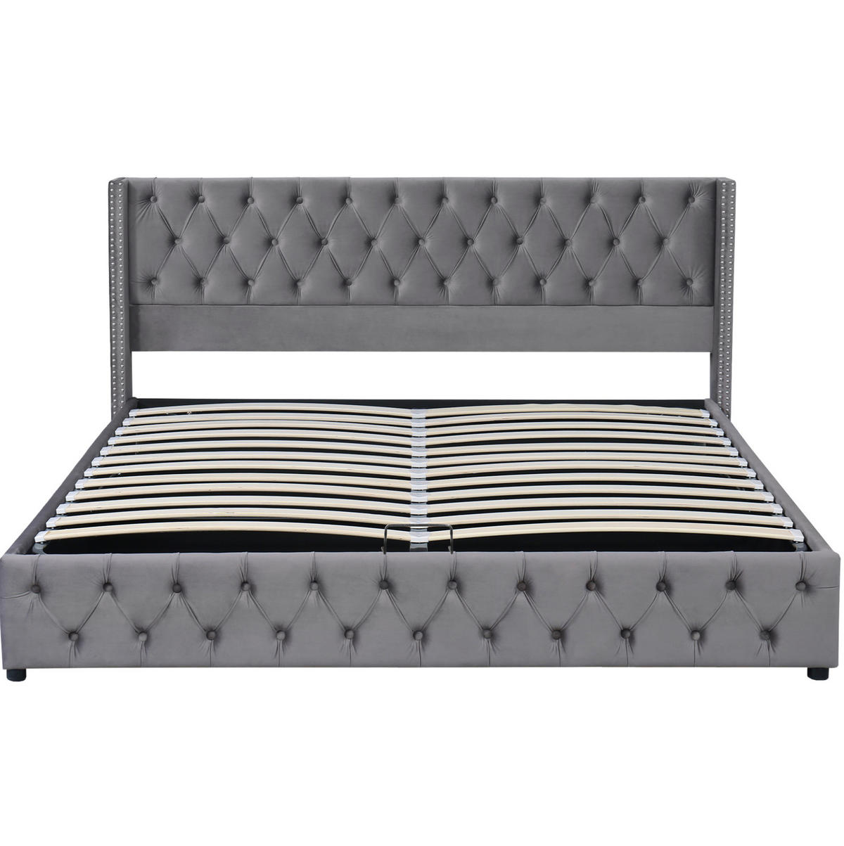 POLSTERBETT mit Bettkasten 180x200 cm Samt Grau - Grau, Metall (180/200cm) - Beauniv