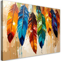LEINWANDBILD Bunte Federn Farbeffekt beige 120x80cm - Multicolor, Textil (120/80cm) - Feeby