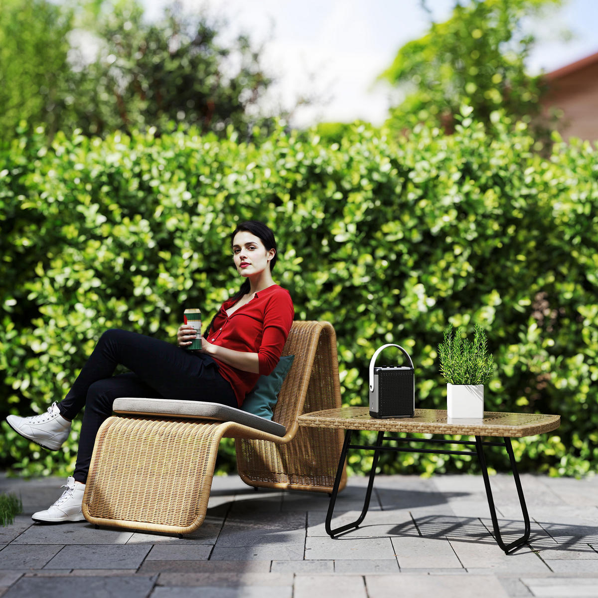 POLYRATTAN GARTENTISCH DE-06645 UV-beständig & Glasplatte Naturholz - Naturfarben, Kunststoff/Metall (90/50/45cm) - ComfortXL