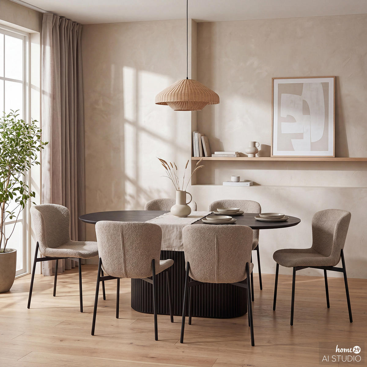 ESSTISCH - oval - Eichefarben/Schwarz, Holzwerkstoff (90/160/75cm) - home24