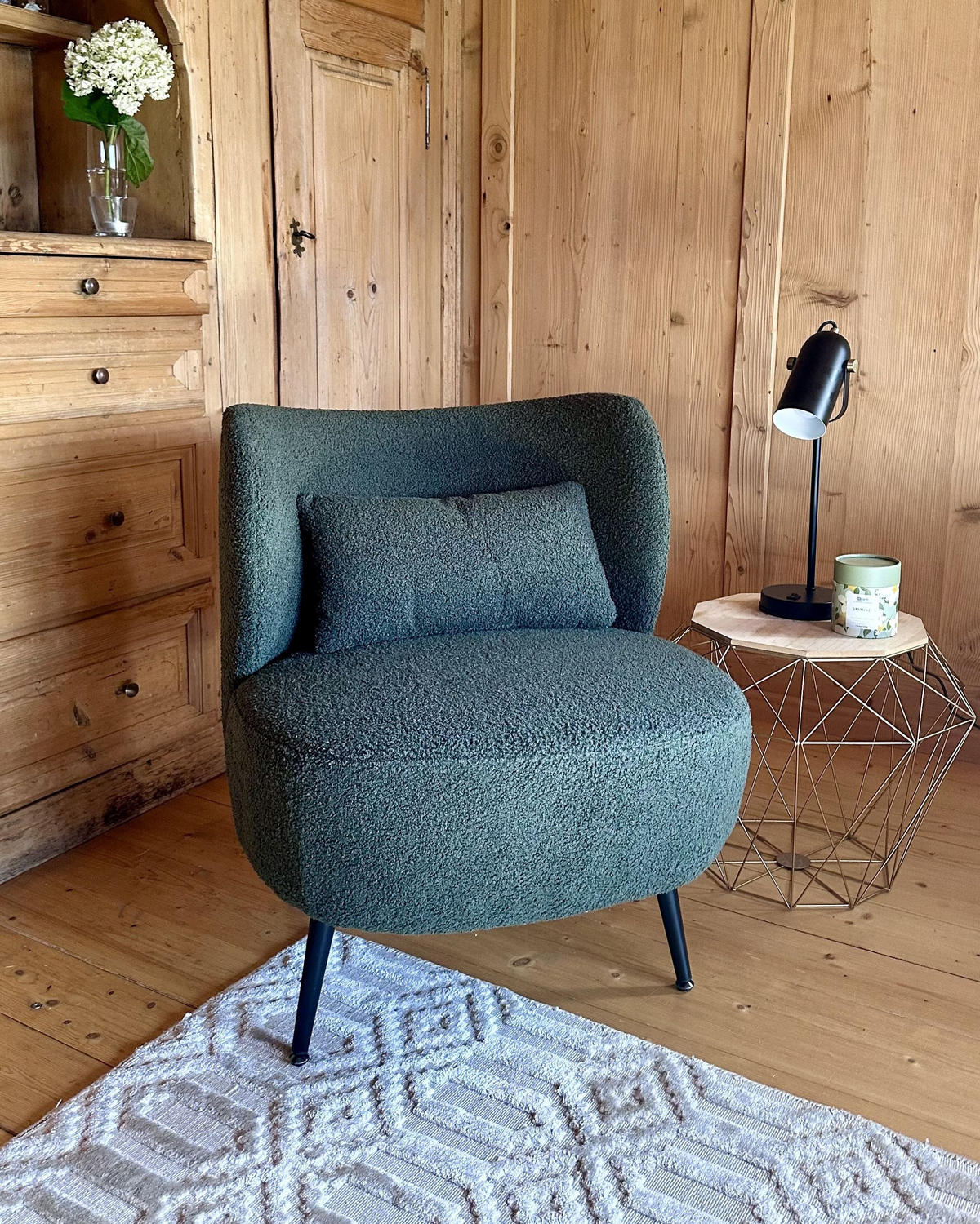 SESSEL BOUCLE Grün Otsby - Grün, Holz/Textil (60/76/55cm) - Beliani